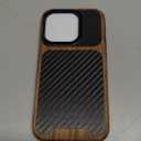 TENDLIN Magnetic Case Compatible with iPhone 14 Pro Case Wood Grain with Carbon Fiber Texture Design Leather Hybrid Slim Cover (Compatible with MagSafe)