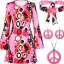 Haysandy 70s 60s Hippie Costume Set Women Disco Outfit Accessories for Halloween Carnival Earrings Necklace Headband (Large)