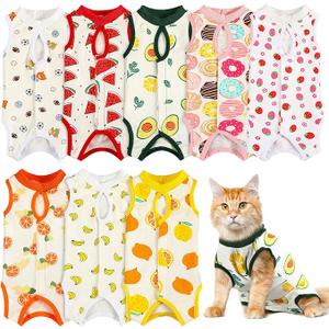 Hillban 7 Pcs Kitten Surgery Full Bodysuit Breathable Cat Bodysuit Alternative Wound Cover Surgical Suit for Kitten Pet Abdominal Wounds Anti Licking Skin Diseases, 7 Styles