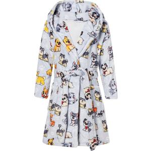 Funnycokid Girls Robes Size 6 Dogs Bathrobe 4t 5t Hooded little Kids Plush Fleece 6 Years