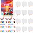 8x10 Inch Canvas and Easel Set, 12 Pcs Art Canvas Boards Bulk with Easel Stand, Mini Acrylic Paint & Brushes Set, Sip and Paint Kit for Adults Couples Date Night Painting Party Activities