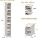 5-Tier Tall Narrow Storage Cabinet, Slim Bathroom Storage Cabinet with Adjustable Shelves and Wheels, Narrow Organizer for Small Space, Bathroom, Kitchen, Laundry, White