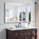KOCUUY Silver Bathroom Mirror, 48"x36" Large Rectangle Bathroom Mirror for Wall, HD Tempered Glass, Anti-Rust Brushed Silver Frame, Modern Design for Bathroom, Bedroom, Hang Horizontal/Vertical