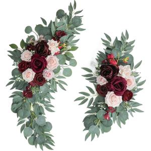 ponatia Wedding Arch Flowers (Pack of 2), Artificial Burgundy Wedding Flowers for Wedding Welcome Signs Decorations and Arch Flower for Wedding Ceremony Reception (Burgundy & Blush)