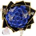 Glitter Roses - Royal Blue Glitter Rose Bouquet Shiny Everlasting Artificial Flowers for DIY Crafts Gifts Birthday Graduation Engagement Valentines Anniversary, 24 Roses