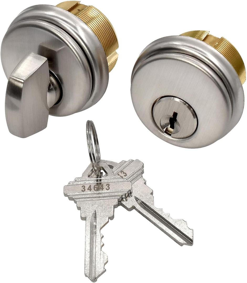 Storefront Double Cylinder Door Lock  Solid Brass Adams Rite Mortise Cylinder with SC Keyway & Keys, Commercial Replacement for Aluminum/Glass Storefront Doors (Silver, Cylinder + Thumbturn)