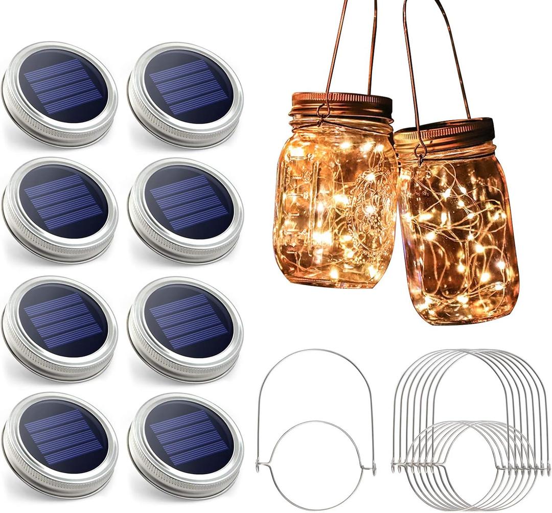 Urvoix Solar Mason Jar Lights - 8 Pack 30 LED Solar Fairy Lights Outdoor, Waterproof Mason Jar Lids Lights Solar Powered String Lights with Hangers(NO Jars) for Garden Patio Lantern Decor (Warm White) Urvoix Solar Mason Jar Lights - 8 Pack 30 LED Solar Fairy Lights Outdoor, Waterproof Mason Jar Lids Lights Solar Powered String Lights with Hangers(NO Jars) for Garden Patio Lantern Decor (Warm White)