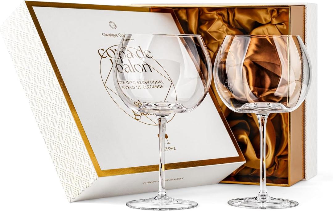 GLASSIQUE CADEAU Large 25 Oz Cocktail Glasses | Set of 2 | Big Crystal Balloon Goblets for Gin and Tonic, Sangria, Aperol Spritz, Limoncello Spritz, Hugo | Elegant Long Stemmed Glassware