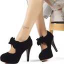 Mostrin Fashion Vintage Womens Small Bowtie Platform Pumps Ladies Sexy High Heeled Shoes (Black, 6)