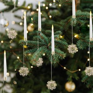 Christmas Tree Candles, 10 Pack Flameless Taper Candles for Christmas Tree, LED Battery Operated Fake Candle with Remote for Xmas Wedding Decor with Crystal Snowflake Hook