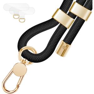 UKON Cell Phone Lanyard,Crossbody Lanyard and Wrist Strap Premium Metal Buckle Phone Charms with 2 X Phone Patch Compatible with All Smartphone(Black)