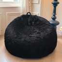 XeGe Fluffy Stuffed Animal Storage Bean Bag Chair Cover (No Filler), Faux Fur Washable Ultra Soft Bean Bag Cover for Plush Toys or Textile, Plush Shaggy Large Bean Bag for Adults Kids Teens, Black (Large(38"x38"x40"))