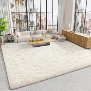 LOCHAS Ultra Soft Indoor Modern 10x14 Area Rugs Fluffy Living Room Carpets for Children Bedroom Home Decor Nursery Cream Rug
