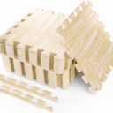 Tebery 16 Pieces Printed Wood Grain Floor Tiles 3/8-Inch Thick EVA Foam Puzzle Floor Mat