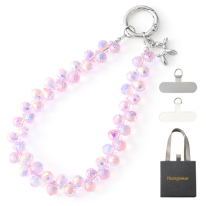 1 pc Crystal Phone Wrist Strap Phone Charm Chain Keychain Beaded Cellphone Lanyard with Tether Tab Hands-Free Wristlet Bracelet Wrist Grip Strap for Women, D-Pink AB (1 Count (Pack of 1))