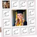 Graduation Decorations Class of 2025 School Year Picture Frame K-12 Collage Photo Graduation White Picture Frames for Wall Hanging and Table Top Display 13 Openings White k-12 Kindergarten to 12th Grade High 4x4 8x8