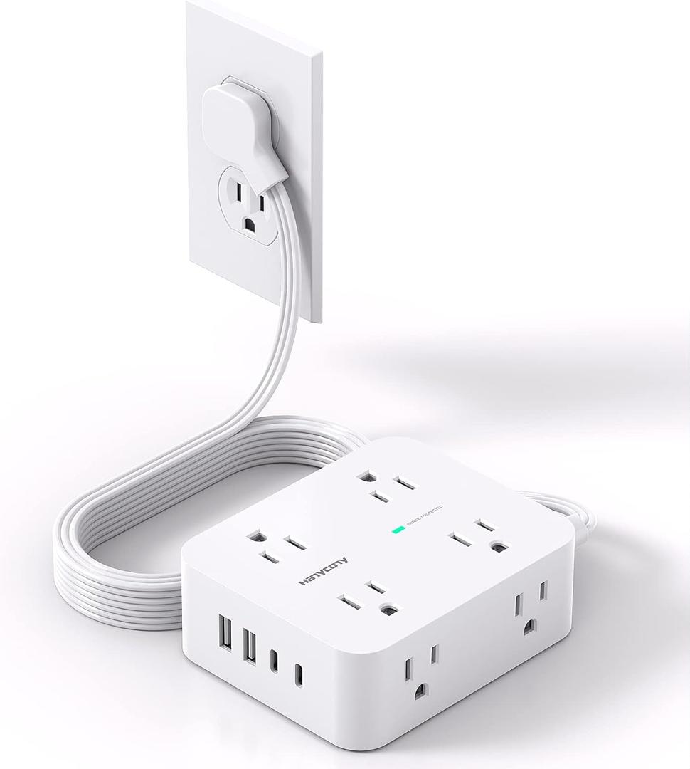 Surge Protector Power Strip, HANYCONY Extension Cord with Multiple Outlets, 5 Ft Ultra Thin Flat Plug 8 Outlets 4 USB Ports(2USB C), 1080J Outlet Extender for Home Office College Dorm Room Essentials