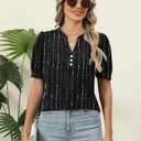 Kistore Women's Short Sleeve Tops Dressy Casual Business Work Blouses V Neck Chiffon Top Office Shirts (Black, XL)