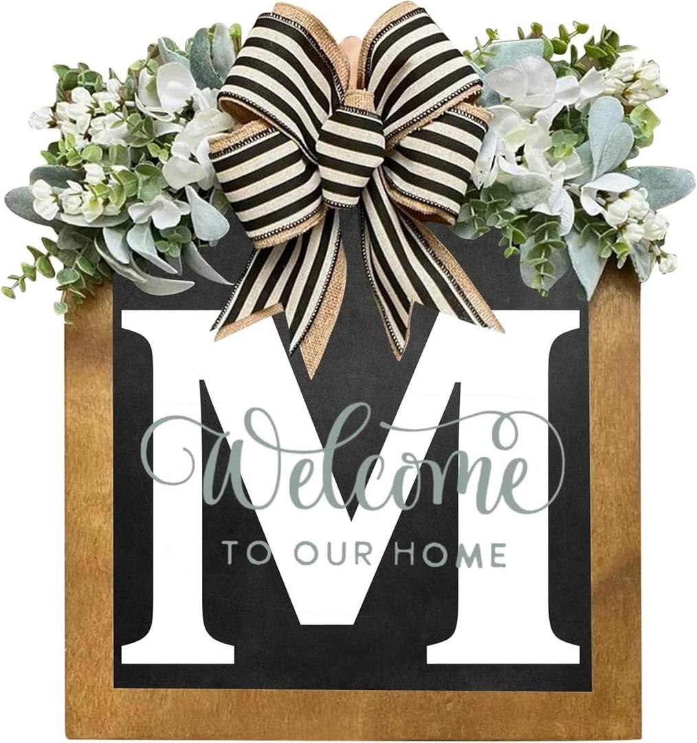 16'' Personalized M Letter Wooden Welcome Sign  All-Season Front Door Decor, Porch Dcor for Outdoor, Durable & Elegant Door Wreath Alternative