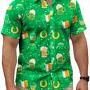 Yoimira Hawaiian Shirts for Men, Print Mens Casual Short Sleeve Button Down Shirts Floral Aloha Beach Shirt, (XXL, Clover and Beer-green)