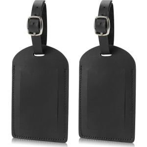Leather Luggage Tag for Suitcases 12cm x 7.2cm, 2 Pack-black