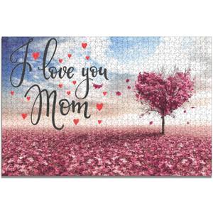 Mother's Day I Love You Mom Jigsaw Puzzle for Adults 1000 Pieces Maple Leaves Heart Mom/Grandmother Mother Birthday/Christmas/Thanksgiving Day Gift Puzzles Home Wall Decor 20''x 30''