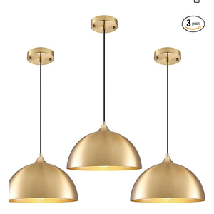 Gold Pendant Light 11.8", Industrial Dome Pendant Lights with Gold Interior, Adjustable Farmhouse Hanging Light for Kitchen Island Dining Room Bedroom Restaurant, 3 Pack