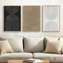 Framed Black and White Brown Abstract Wall Art, 3 Piece Boho Geometric Canvas Prints Paintings Artwork for Walls, Modern Minimalist Neutral Pictures for Living Room Dining Room Bedroom Wall Decor 16x24 In