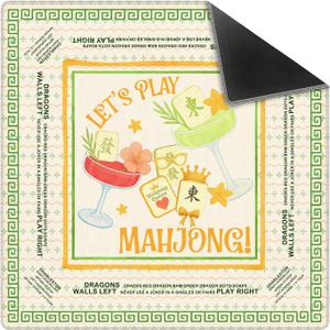 Green and Yellow Chinoiserie Mahjong Mat 31.5 x 31.5 in,Cocktail Floral Chinese Non-Slip Noise Reduction Gaming Mat for Table American Mahjong Poker Board Games Card Games Dominoes