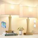 Bedside Lamps for Night Stands - 3 Way Dimmable Table Lamp for Bedroom with USB C+A Ports,Modern Bedside Lamps Set of 2, Touch Lamps for Nightstands(Gold)