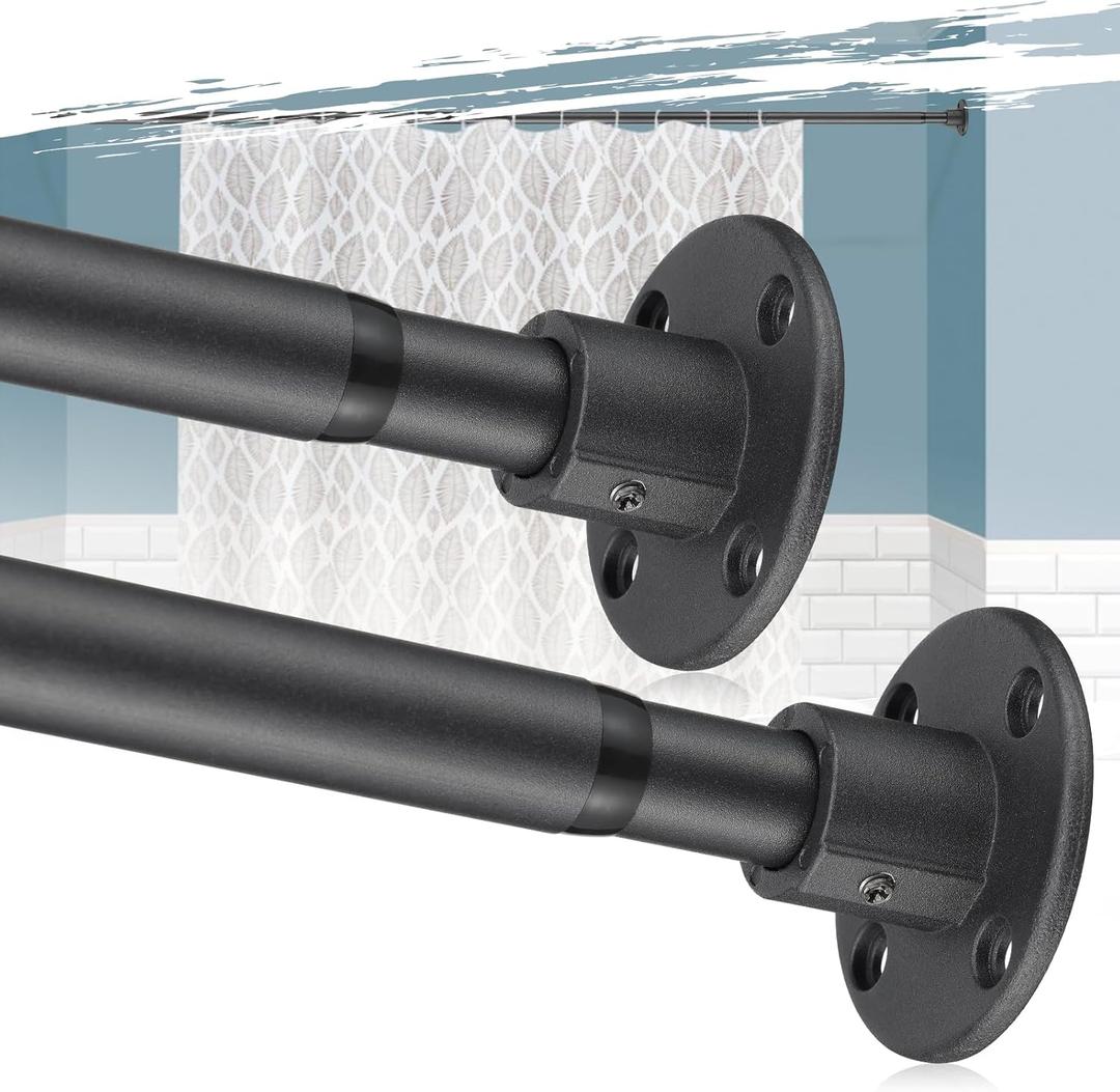 Heavy Duty Shower Curtain Rod - 28 to 48" Fixed Shower Curtain Rod Wall Mounted - Adjustable Extendable Rustproof for Bathroom,Closet,Doorway,Window - Matte Black 2 Pack
