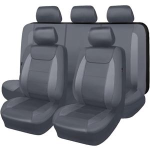 Flying Banner car seat Covers Protects Water Proof Faux Leather Carbon Fiber Front and Rear Bench Split 40/60 50/50 60/40(Gray Gray, Full Set - 8PCS)