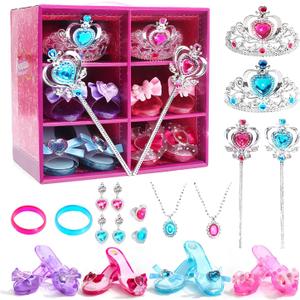 CUTE STONE Princess Dress Up Shoes and Jewelry Toys, Pretend Play Fashion Princess Accessories of Crowns, Necklaces, Bracelets, Rings, Beauty Chritsmas Gifts for 3,4,5,6 Years Old Little Girls