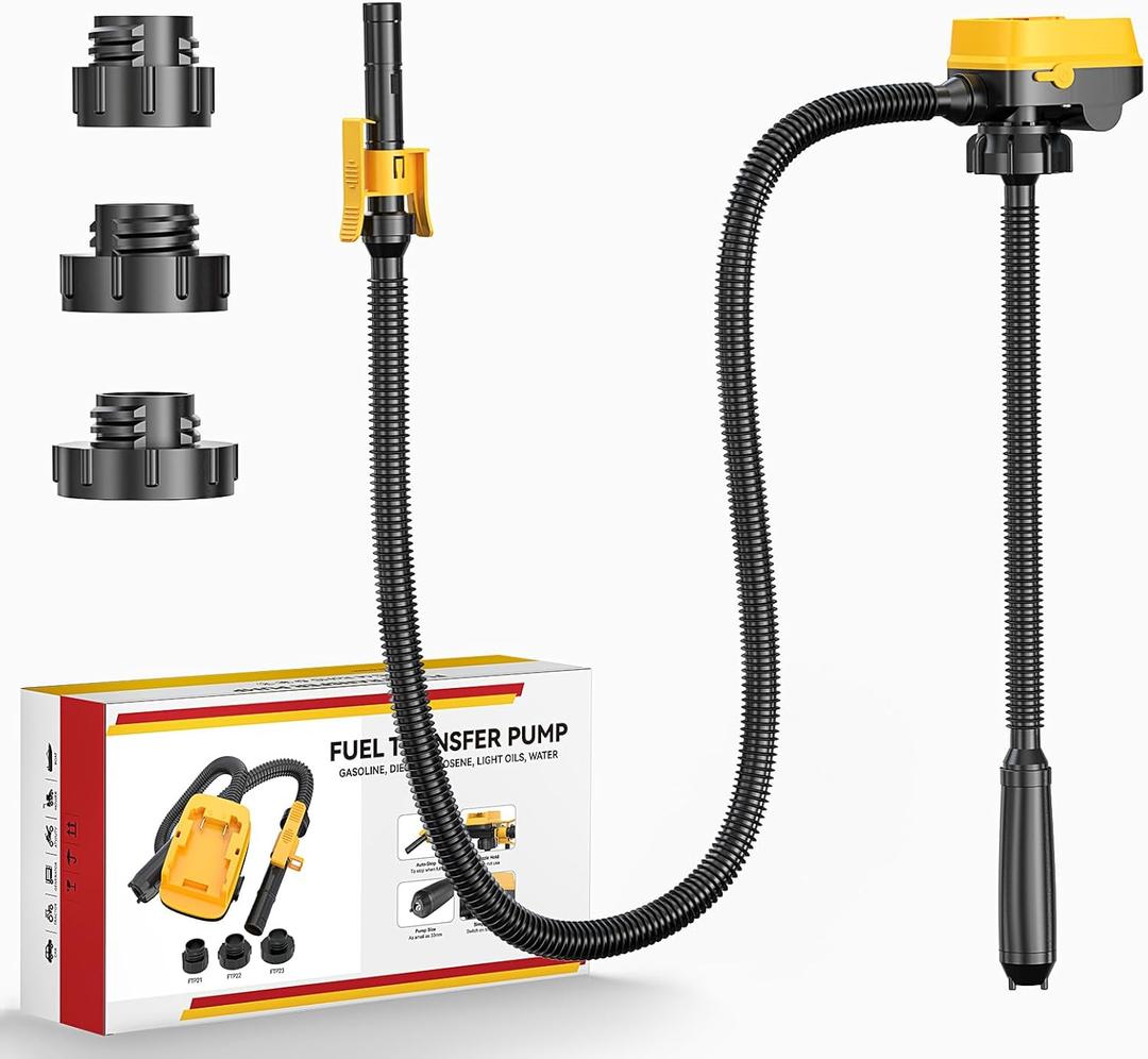 DIYtoolifz Cordless Fuel Transfer Pump with Auto-Stop, 3.2 GPM Flow Portable Fuel Pump Compatible with DeWalt 20V & Milwaukee 18V Batteries, with 51'' Hose, 3 Adapters for Diesel, Gasoline (Bare Tool)
