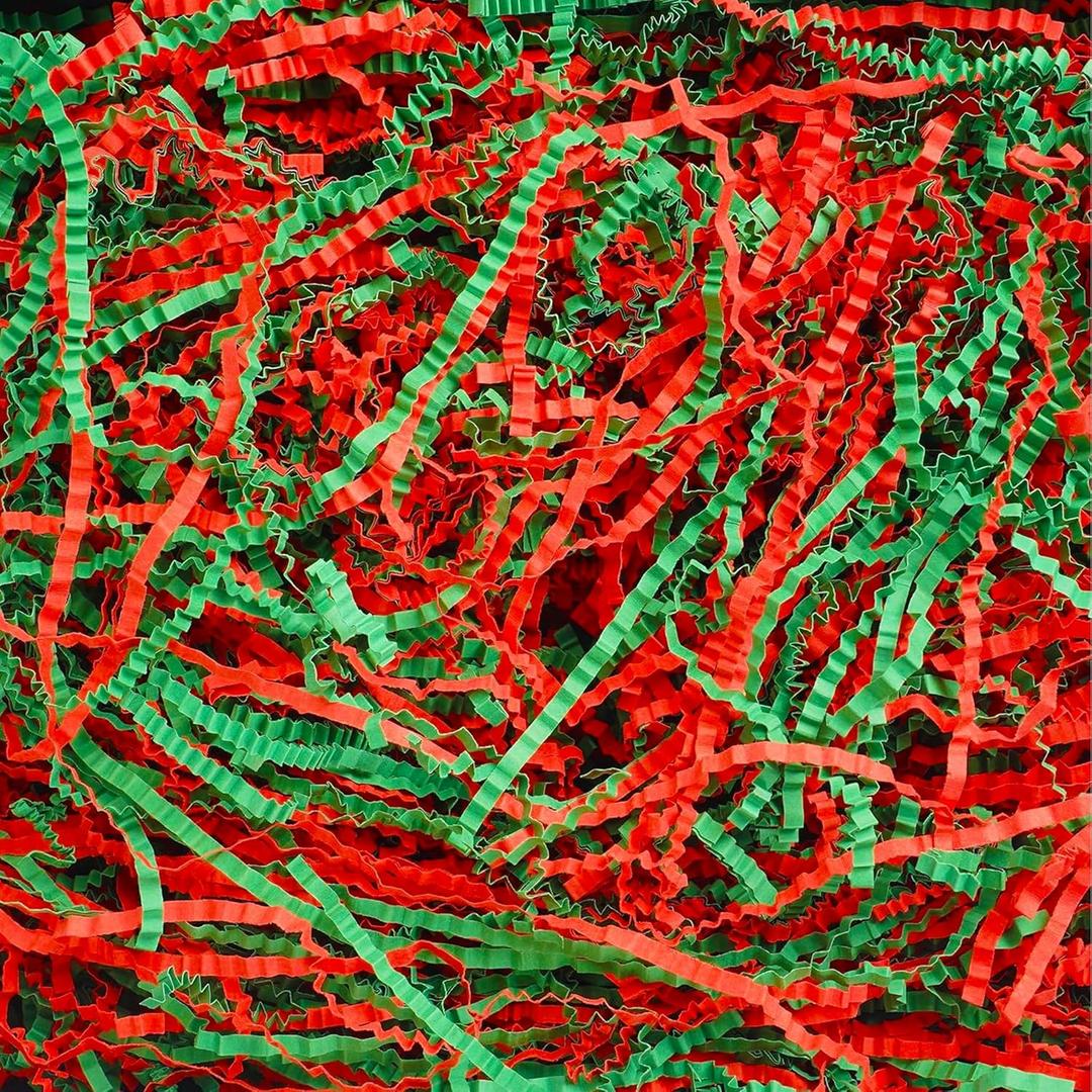 Uptotop 2 LB Crinkle Cut Paper Shred Filler for Gift Wrapping Basket Filling, Birthday, Christmas, Thanksgiving, Wedding, Mother's Day, Red and Green