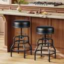 Raynesys Adjustable Height Swivel Bar Stools Set of 2, 22-29 Inch Industrial Vintage Bar Counter Height Stools with Thicken Premium Bonded Leather Seats & Updated Footrests, Easy Assembly, Black