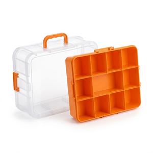 Clear Plastic Storage Organizer Case with Removable Bright Orange Compartment Trays, Dual-Layer & Removable Trays, Tray Dimensions: 10.0 in L × 6.0 in W × 1.8 in H