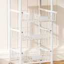 4-Tier Small Kitchen Storage Cart on Wheels with Pull-Out Drawers, Rolling Pantry and Snack Organizer Cart with Wood Top, Kitchen Floor Fruit Basket Stand for Fruit Potato Onion Veggie Snack (White)