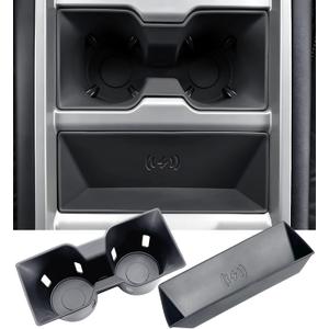 Cup Holder Insert & Wireless Charging Protective Mat for Land Rover Defender 90/110/130 2026 2025, Interior Accessories Car Cup Holder & Wireless Charger Cover Pad for 2025-2026 Defender, Black