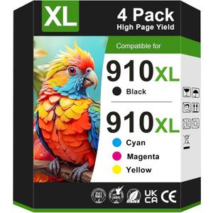910XL Ink Cartridges for HP Printers Replacement for HP 910XL Ink Cartridges Combo Pack for HP 910 Ink Work with OfficeJet Pro 8010e 8015e 8025e 8020e 8028e 8035e 8015 8020 Printer(4 Pack)
