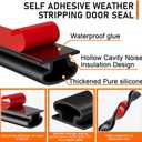 Black Rubber Weather Stripping Door Seal Strip, D Shape Door Rubber Weather Seal Strip, SelfAdhesive Weatherstripping Soundproofing Doors Sealing Strip for Windows (50 feet, Black)