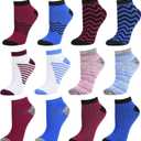 Debra Weitzner Womens Runner Ankle Socks - Low-Cut Colorful Socks (Size 9-11 and 10-13) 12 Pairs (Ankle Blue & Maroon)