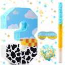 Poen Cow Number Piata for Kids Birthday Decorations Toy Game Cow Birthday Piata with Stick Blindfold and Confetti Blue Sky and White Cloud Candle for Boy Girls Party Inspire Decor(Number 3)