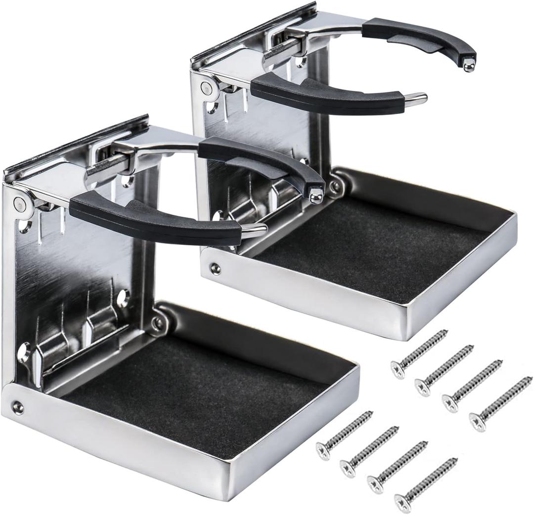 2PCS Boat Cup Holder,Stainless Steel Adjustable Holder for Cup Bottle Beverage,Folding Drink Holders for Marine Boat,Pontoon Boat,Truck,RV,Yacht (2pack)