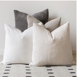 LANANAS Neutral Couch Throw Pillow Covers 18x18 Inch Set of 4 Decorative Farmhouse Boho Throw Pillows for Living Room, Couch, Bed, Sofa Soft Corduroy Accent Home Decor (Neutral, 18x18 Inch)