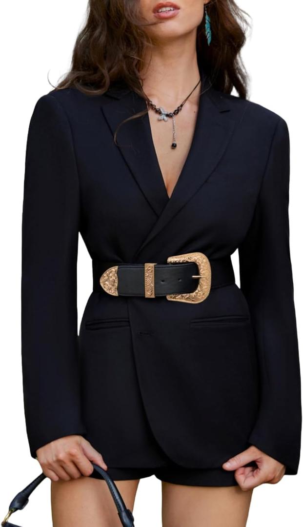 Scarlet Darkness Women Wide Belt Western Embossed Buckle Elastic Waist Belt for Dresses Coats (Large, Vintage Buckle Black)