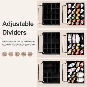 Shoe Organizer for Closet 2 Pack, Foldable Shoe Box with Adjustable Dividers and Clear Cover, Space Saving Shoe Storage Organizer Cabinet with Reinforced Handles, Fits 32 Pairs, Black TP12B