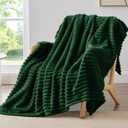 BEDELITE Fleece Throw Blanket for Couch - 300GSM Soft & Warm Fluffy Forest Green Blanket, Decorative and Giftable Striped Blankets for Women, Men, 50"x60"