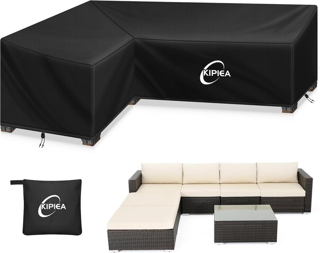Kipiea L-Shape Patio Furniture Covers Waterproof, 500D Heavy Duty Outdoor Sectional Cover Windproof, Outdoor Couch Cover Anti-UV, No Tears & No Fading (Left Facing, 90" x 120" L x 33.5" D x 31" H)