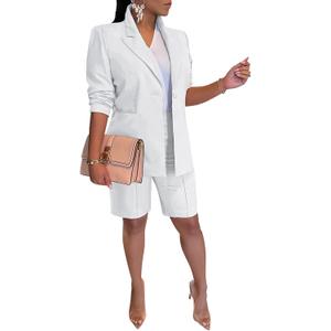 SHINFY Women's Blazer Sets 2 Piece Outfits Lapels Jacket High Waisted Shorts Work Business Suits S White